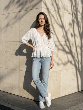 Democracy White Eyelet Boho Peasant Blouse